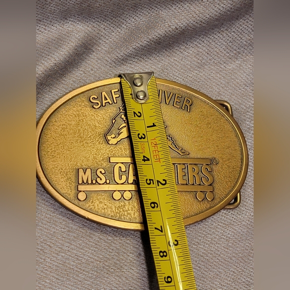 Vintage Goldtone M.S. Carriers Safe Driver Trucker Belt Buckle - Picture 4 of 5